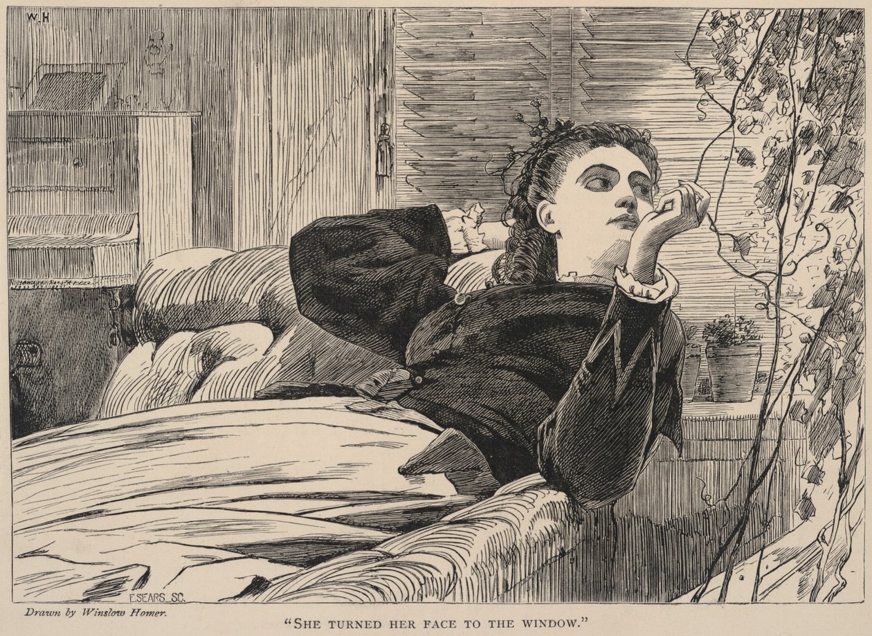 Ze draaide haar gezicht naar het raam, uit The Galaxy, mei 1868 door Winslow Homer