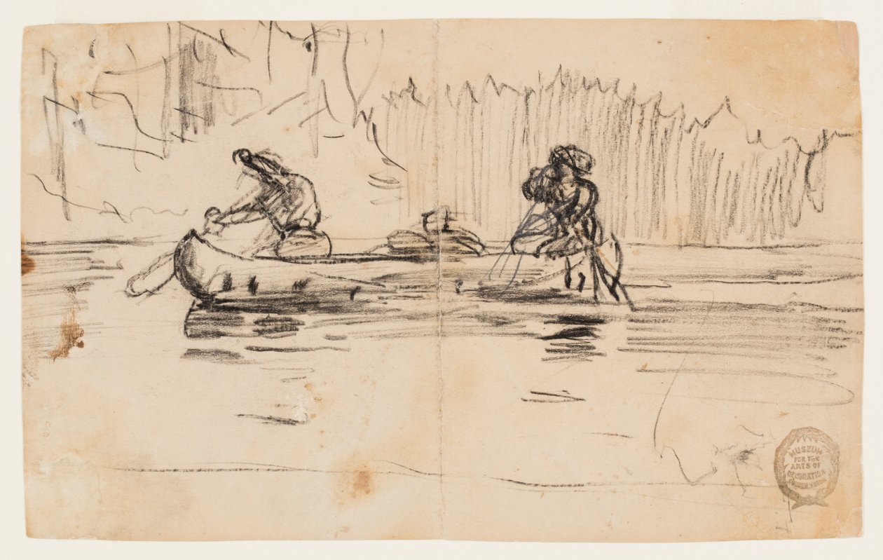 Zijaanzicht van kano met twee mannen door Winslow Homer