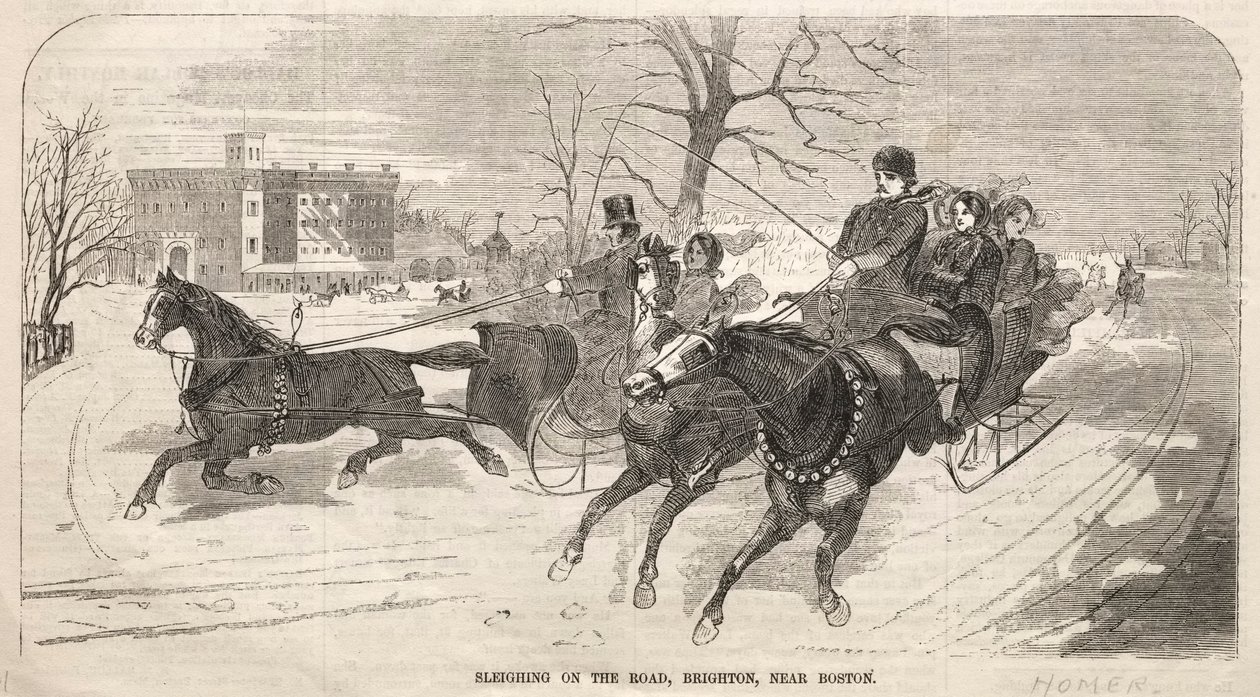 Sleetje rijden op de weg, Brighton, nabij Boston, 1859 door Winslow Homer