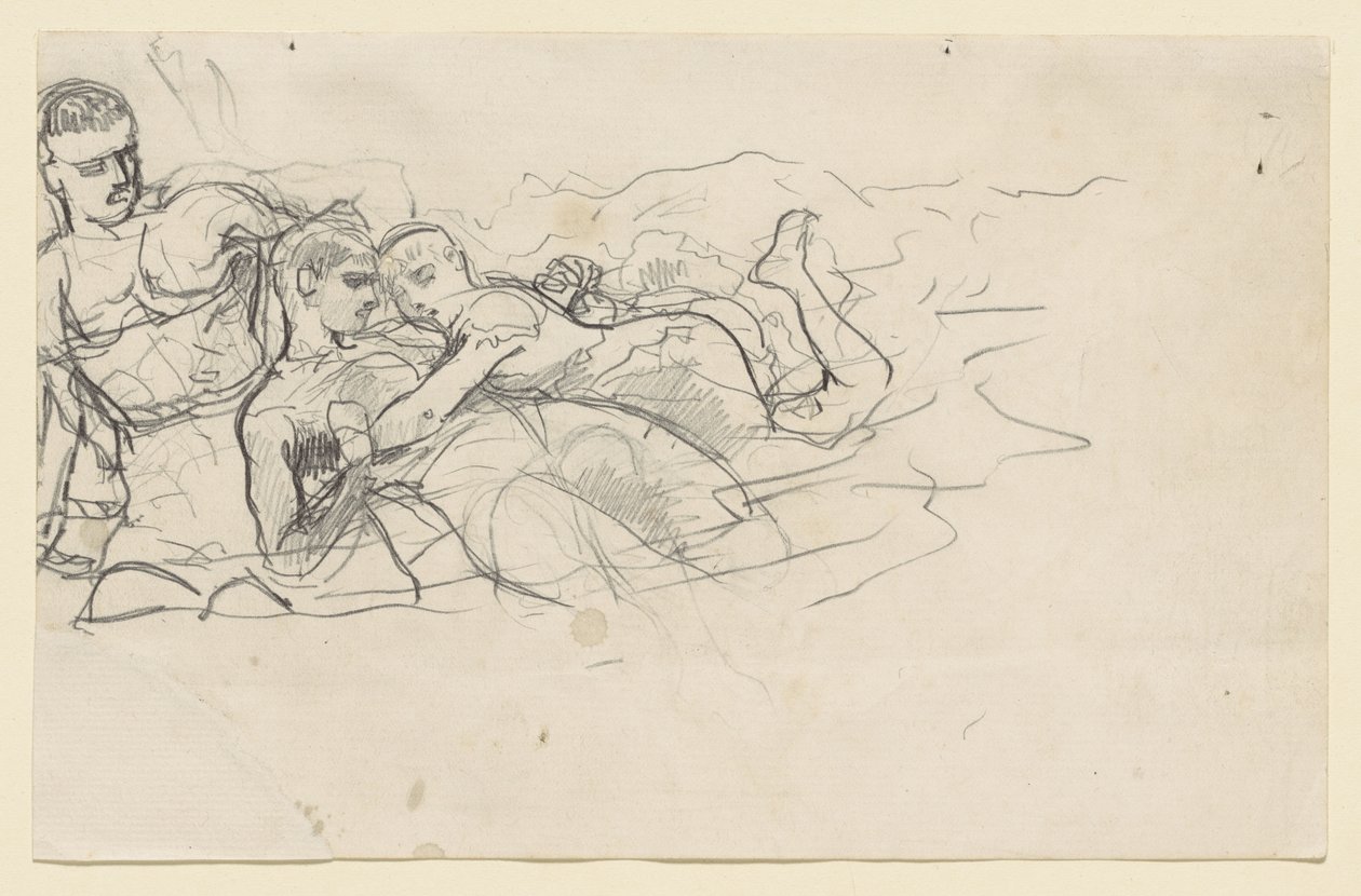 Staande man die naar twee verdrinkende figuren kijkt (studie voor Onderstroom) door Winslow Homer