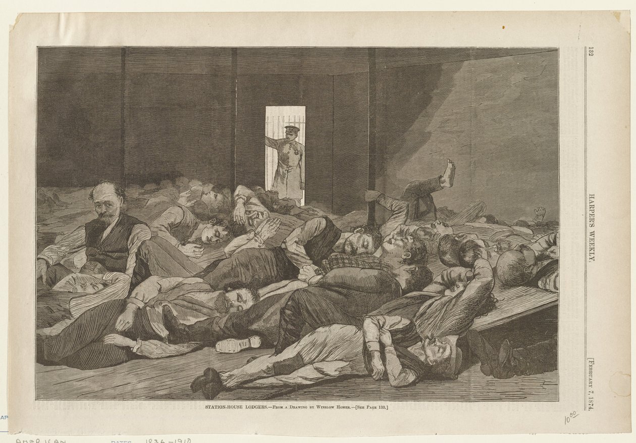 Logerende gasten in het stationsgebouw door Winslow Homer