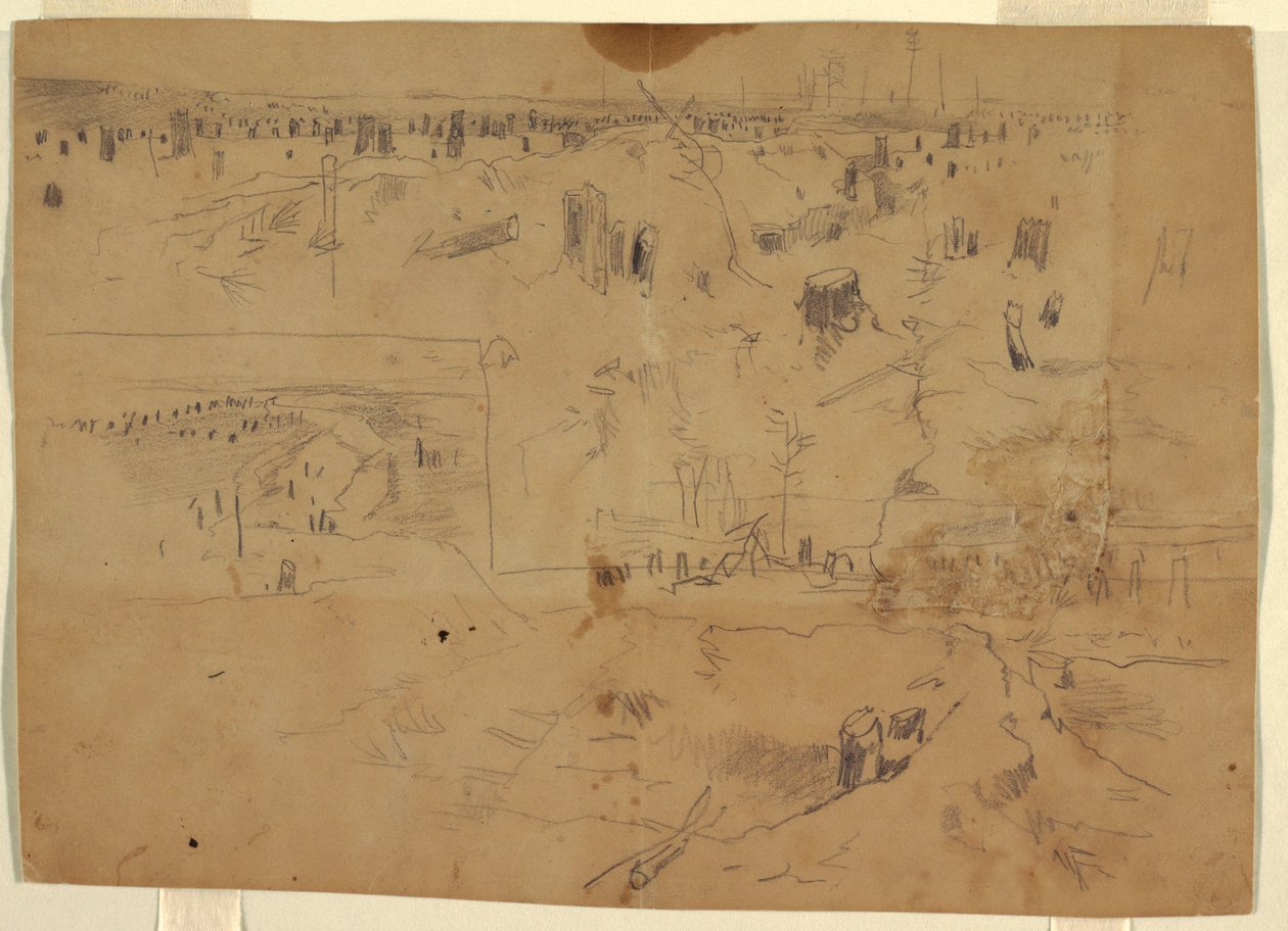 Studies van een slagveld met boomstronken en verbrijzelde boomstammen, Petersburg, Virginia door Winslow Homer