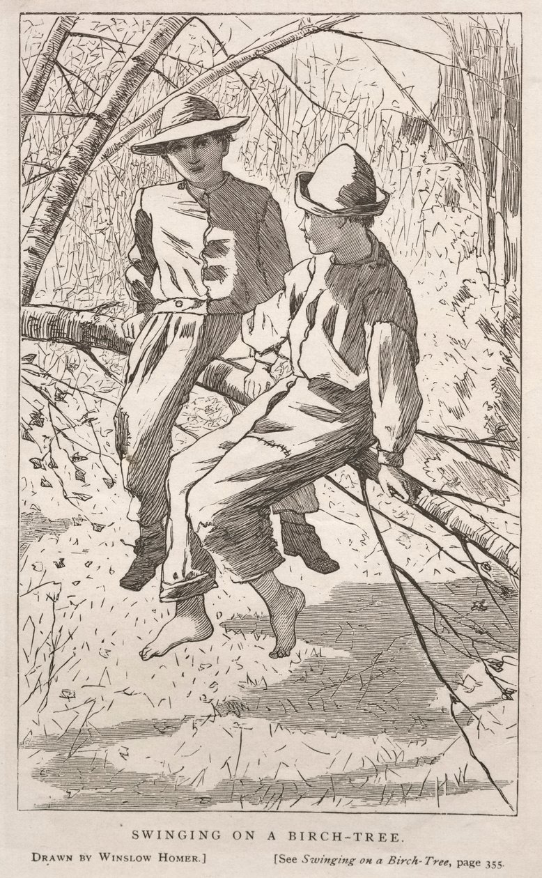 Schommelen in een Berkenboom, 1867 door Winslow Homer