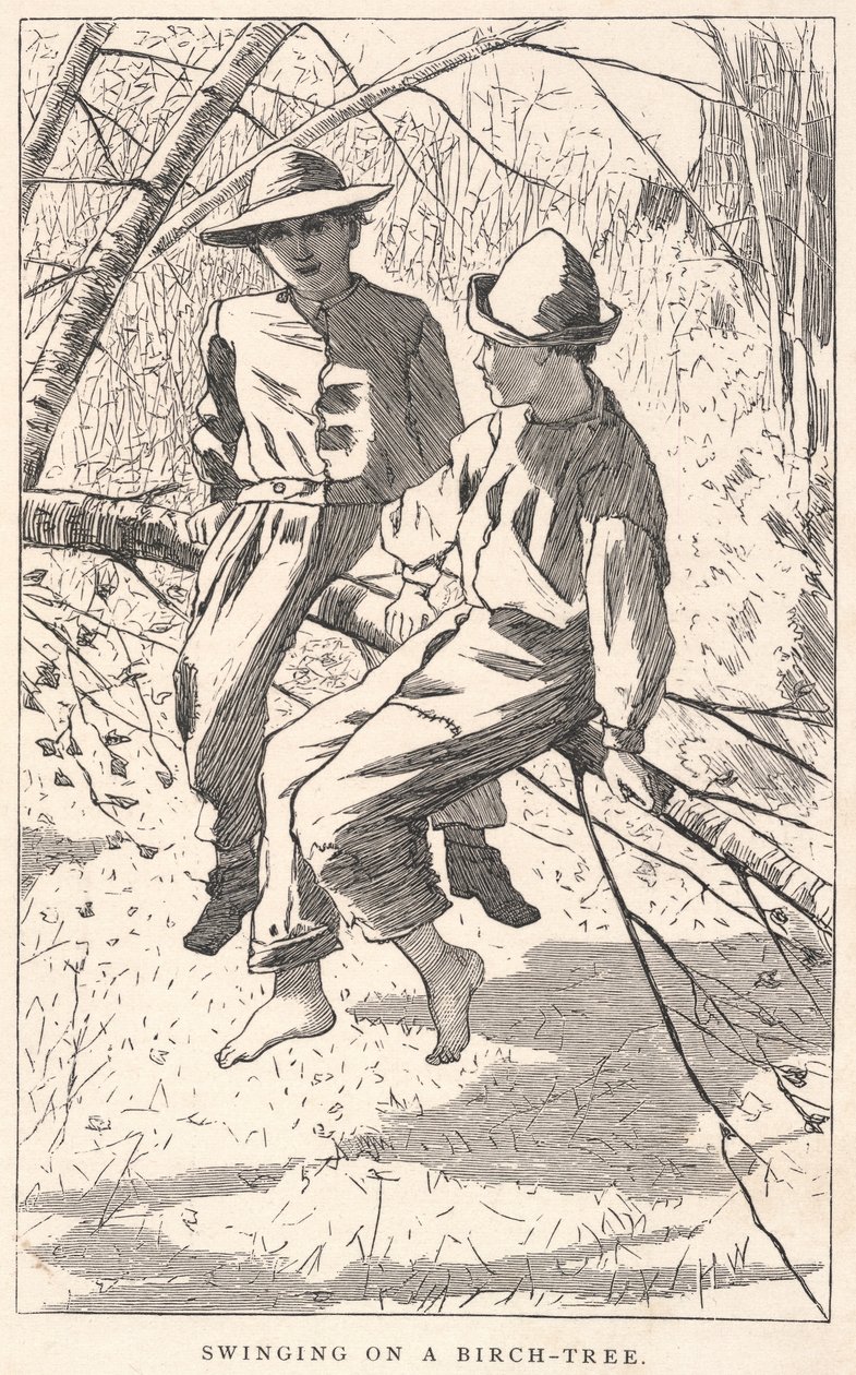 Schommelen aan een berkenboom, uit Onze Jonge Mensen, juni 1867 door Winslow Homer