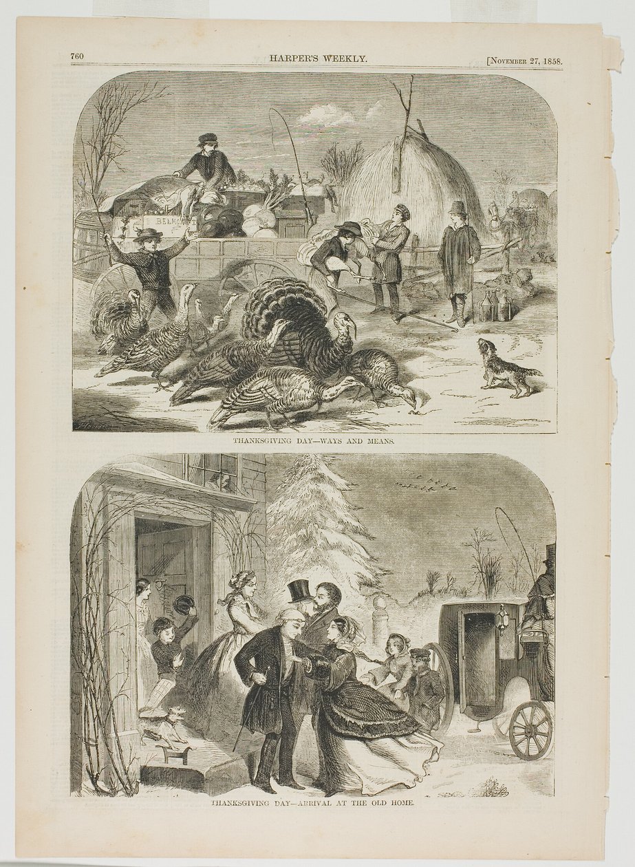 Thanksgiving Day-Ways and Means en Thanksgiving Day-Arrival at the Old Home door Winslow Homer
