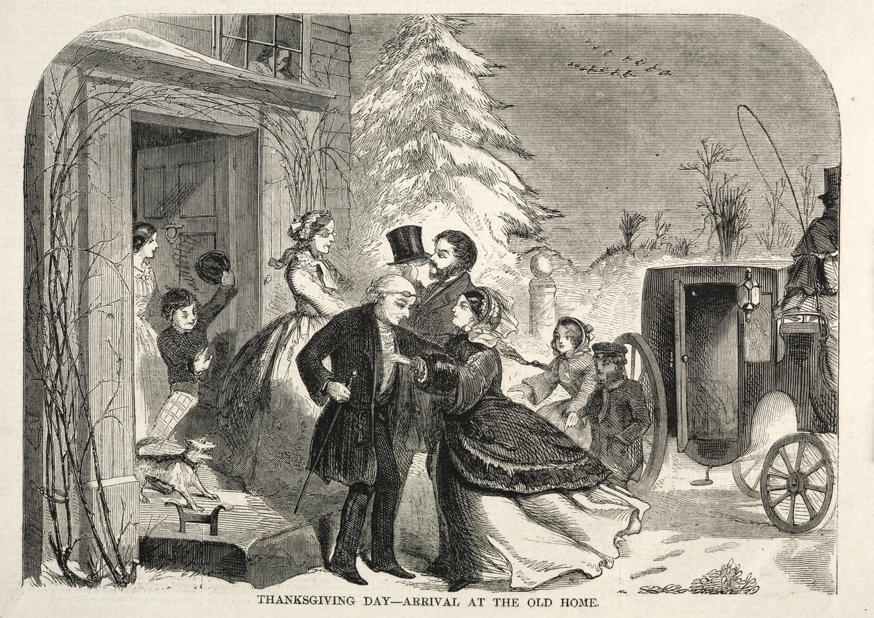 Dankzeggingdag - Aankomst bij het Oude Huis, 1858 door Winslow Homer