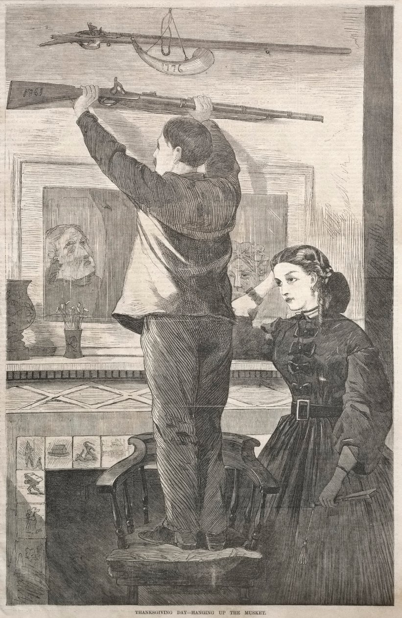 Thanksgiving Day - Het ophangen van het musket, 1865 door Winslow Homer