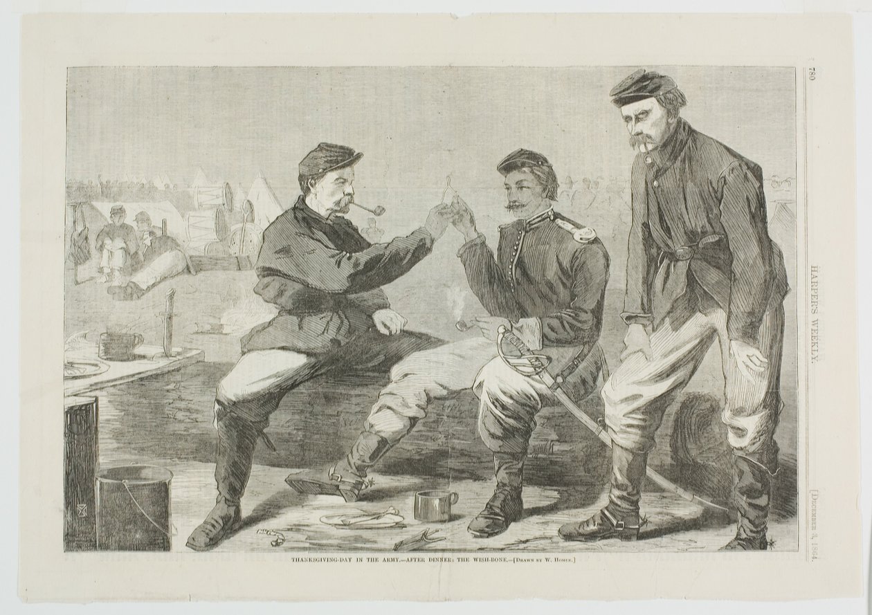 Thanksgiving-dag in het leger - na het eten: Het wensbot door Winslow Homer