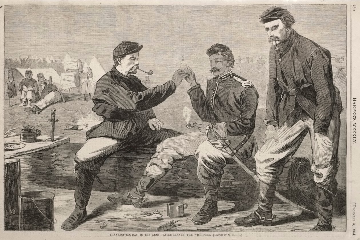 Thanksgiving Day in het leger - Na het diner: De wensbot, 1864 door Winslow Homer