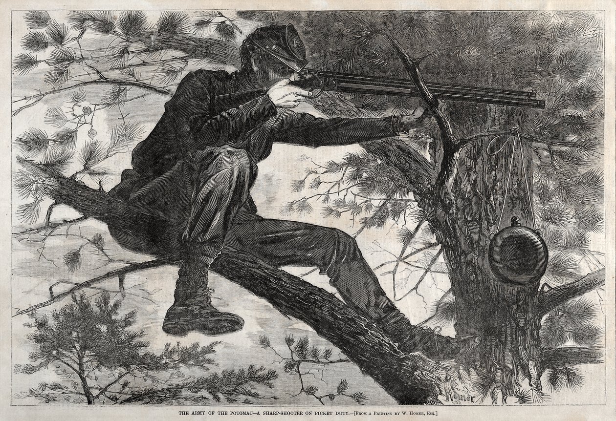 Het leger van de Potomac – Een scherpschutter op wachtdienst door Winslow Homer
