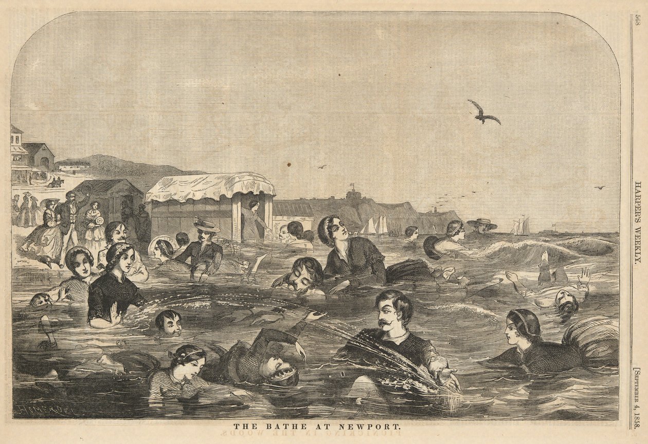 Het Bad in Newport, uit Harper door Winslow Homer