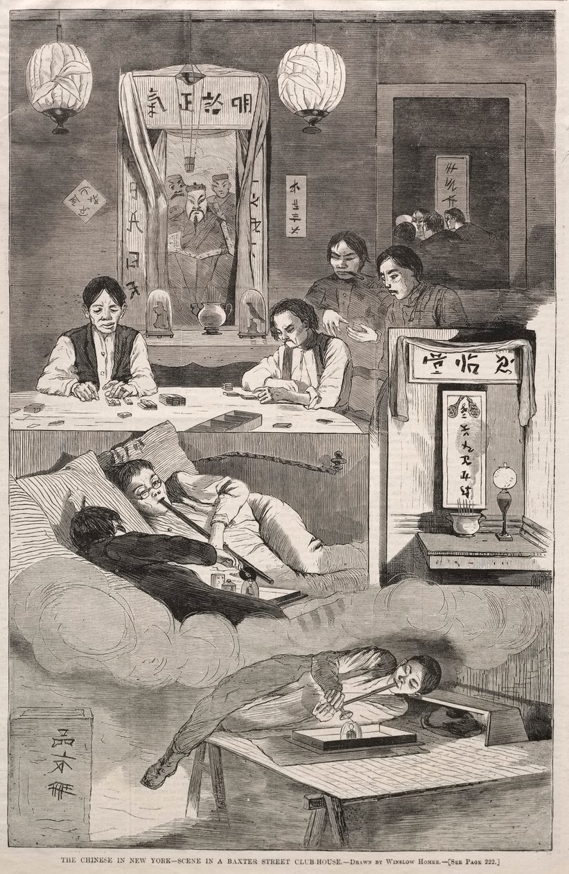 De Chinezen in New York - Scène in een Baxter Street Club-House, 1874 door Winslow Homer