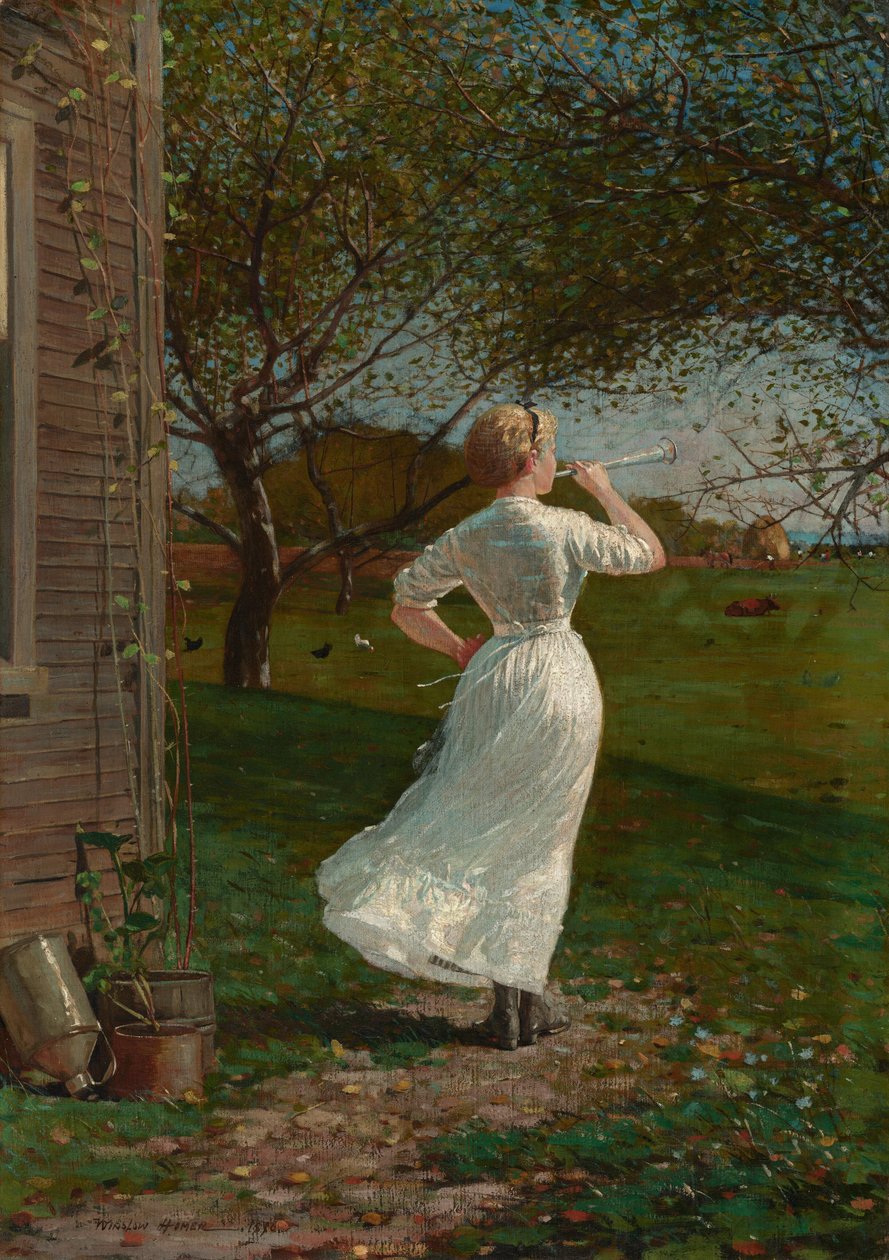 De etenshoorn (de hoorn blazen aan zee) door Winslow Homer