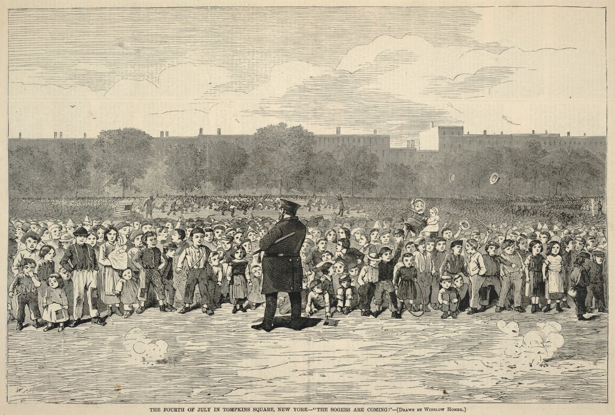 De vierde juli op Tompkins Square, New York--"The Sogers Are Coming!", uit Harper