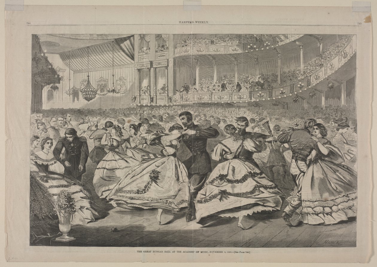 Het Grote Russische Bal in de Muziekacademie, 5 november 1863 door Winslow Homer