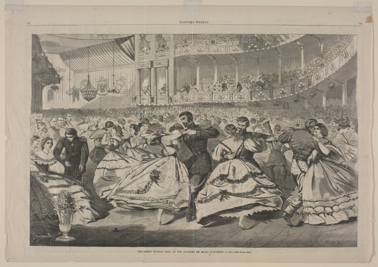 Het grote Russische bal in de Muziekacademie, 5 november 1863, 1863 door Winslow Homer