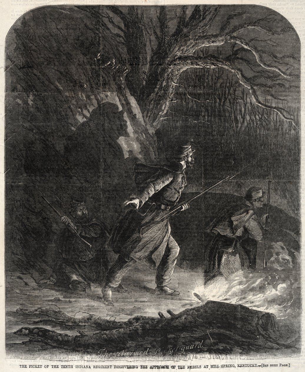 De voorpost van het Tiende Regiment van Indiana ontdekt de nadering van de rebellen bij Mill Spring, Kentucky door Winslow Homer