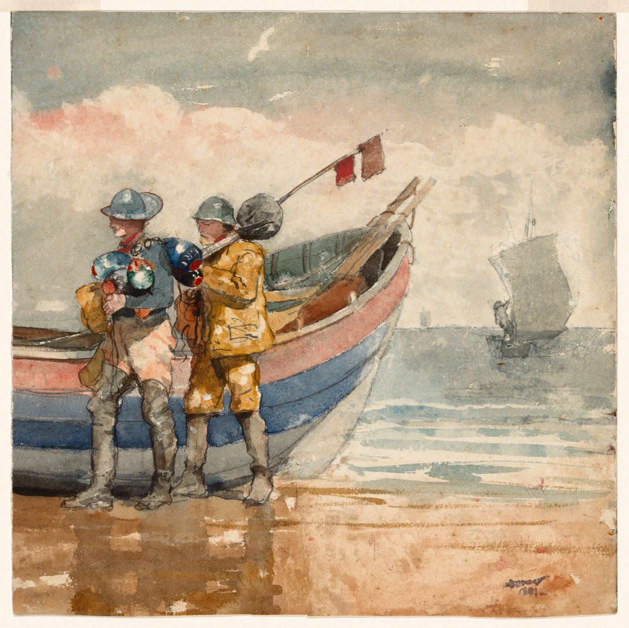 De Terugkeer, Tynemouth (recto) Studie (verso) door Winslow Homer