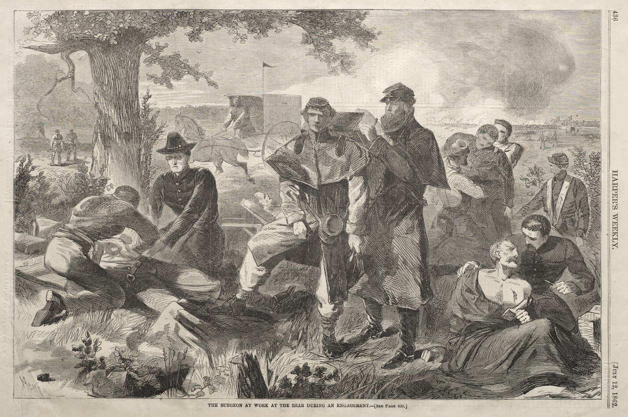 De chirurg aan het werk in de achterhoede tijdens een gevecht door Winslow Homer