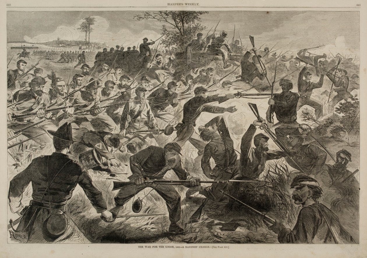 De oorlog voor de Unie 1862--Een bajonetaanval, uit Harper
