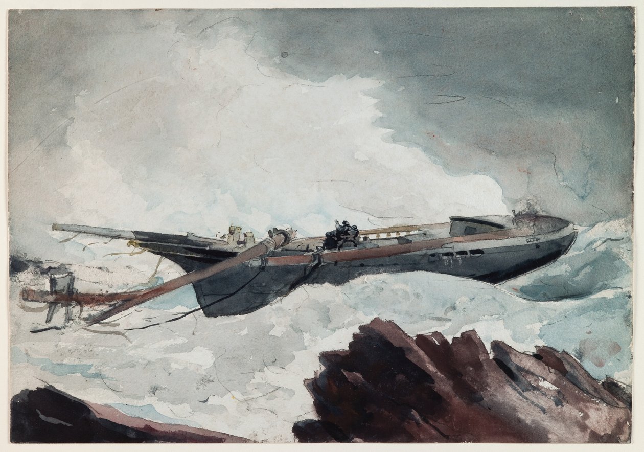 De schipbreukeling, c.1900-10 (aquarel  houtskool op papier) door Winslow Homer