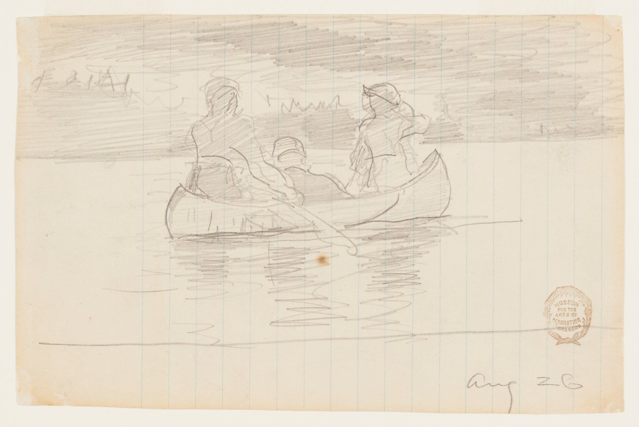 Drie Mannen in een Kano, Il Manigne, Quebec door Winslow Homer