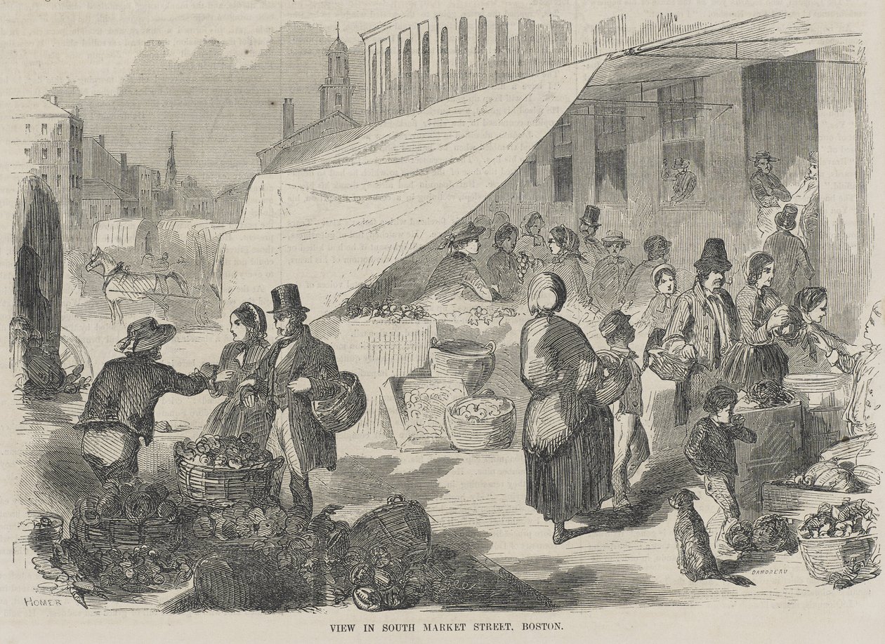 Uitzicht op South Market Street, Boston door Winslow Homer
