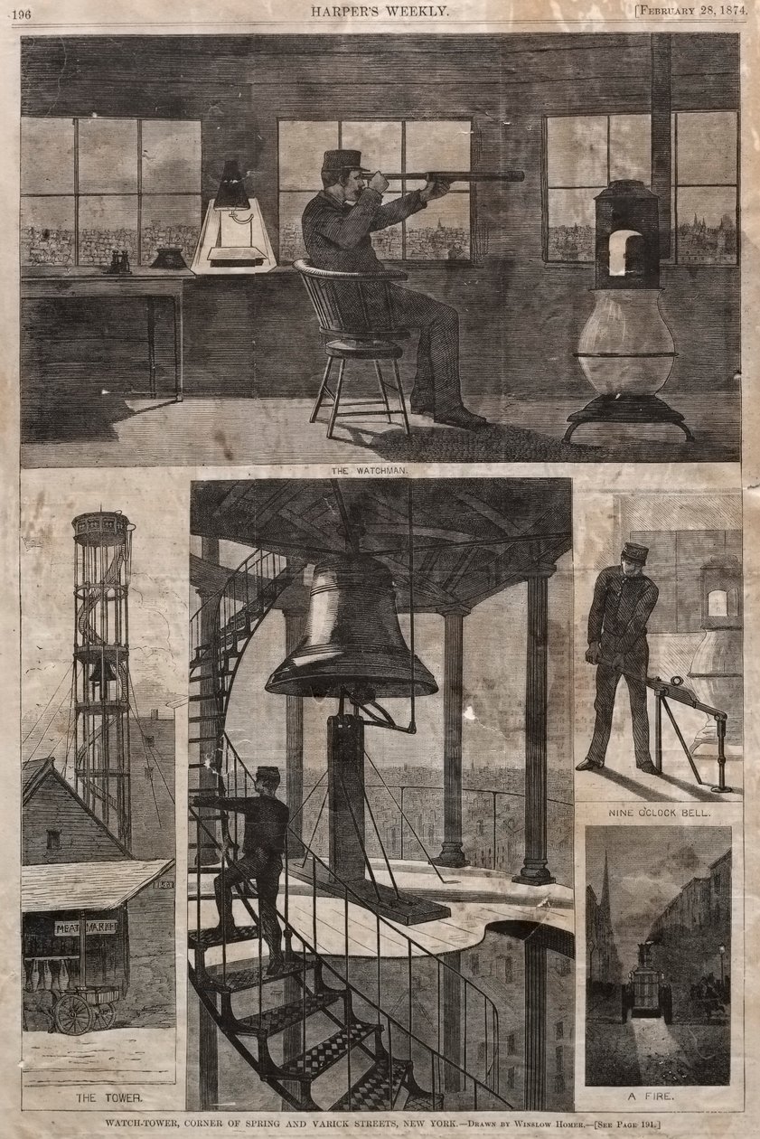 Uitkijktoren, hoek van Spring en Varick Streets, New York door Winslow Homer