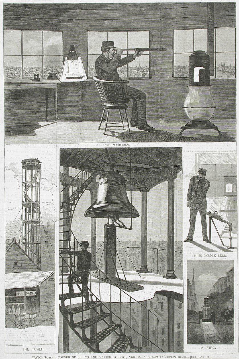 Watch-Tower, op de hoek van Spring Street en Varick Street, New York door Winslow Homer