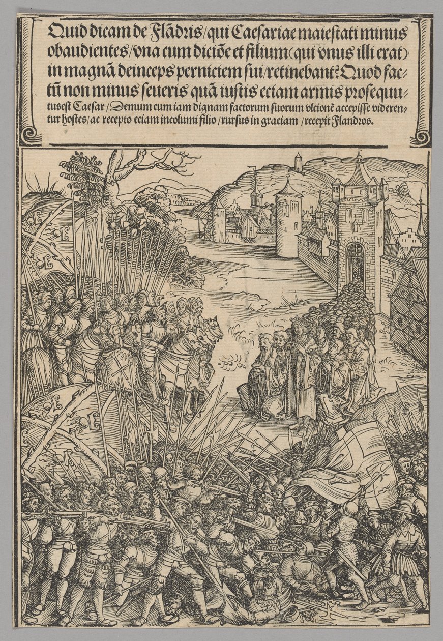 Vlaamse Opstand, plaat 7 uit Historische Scènes uit het Leven van Keizer Maximiliaan I uit de Triomfboog door Wolf Traut