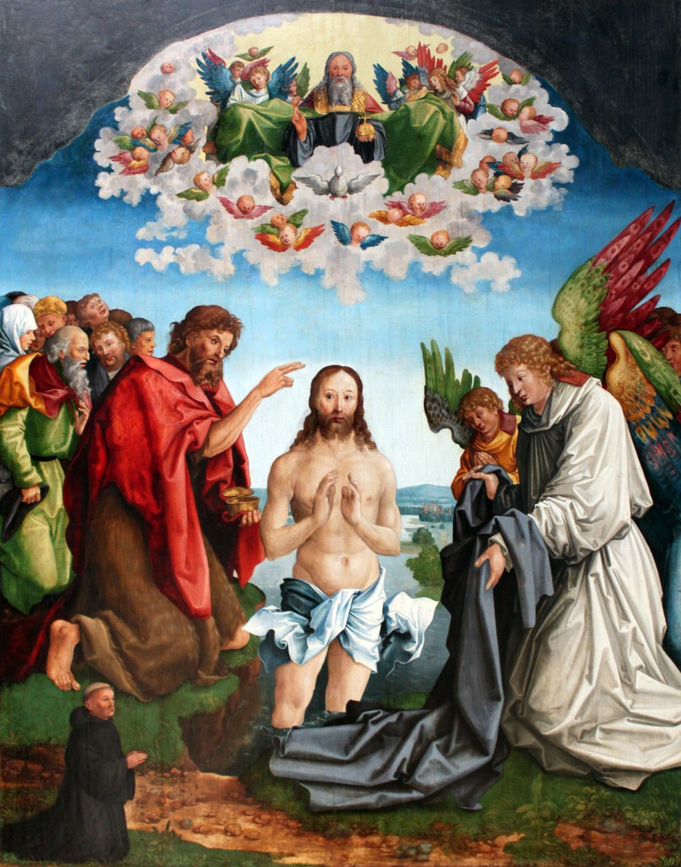 De doop van Christus met donorportret van een knielende cisterciënzer monnik door Wolf Traut