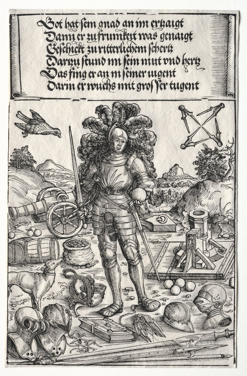 De Triomfboog van Maximiliaan I: Keizer Maximiliaan als Beschermer van Verbeteringen in Artillerie en Pantser door Wolf Traut
