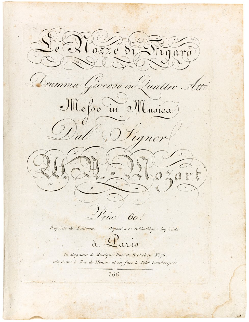 Omslag van de partituur Le nozze di Figaro dramma giocoso in quattro atti, tussen 1806 en 1810 door Wolfgang Amadeus Mozart