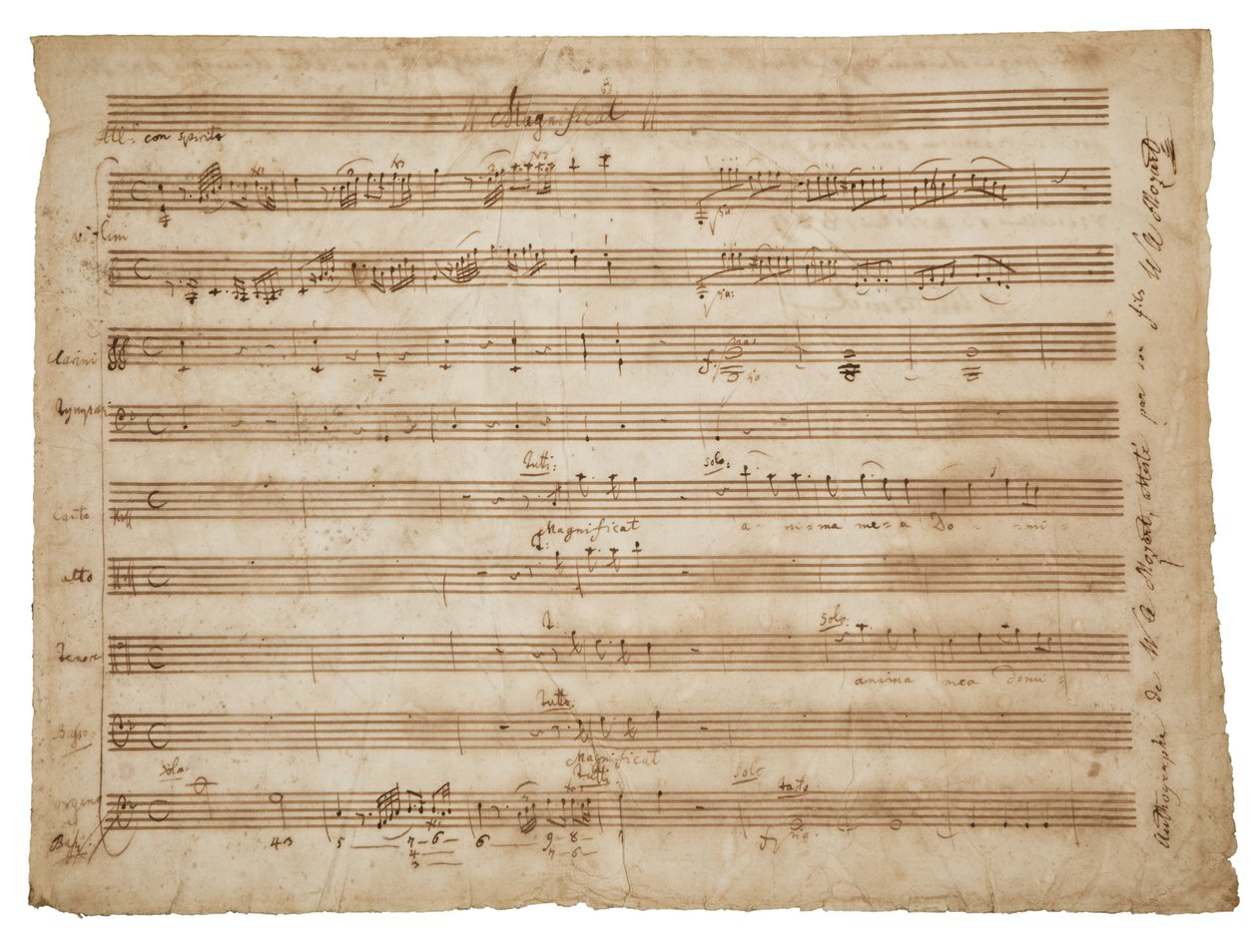 Magnificat, K. 321a. Manuscript, partituur voor solisten en koor, orgel en orkest, c.1779 door Wolfgang Amadeus Mozart