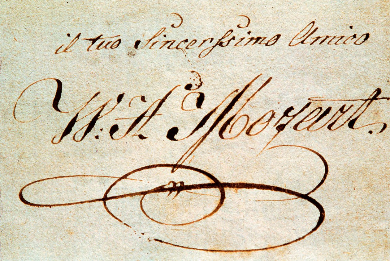 Handtekening van de Oostenrijkse componist Wolfgang Amadeus Mozart (1756-1791) door Wolfgang Amadeus Mozart