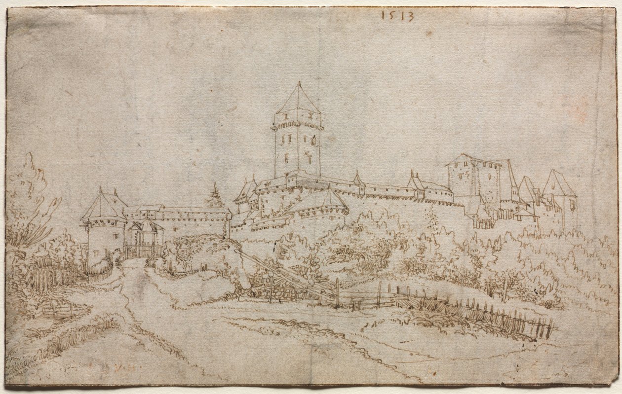 Uitzicht op een kasteel recto, achthoekige beker verso door Wolfgang Huber