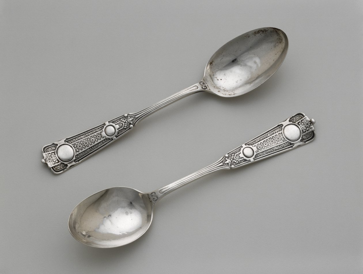 Paar theelepels, ca. 1860-1871 door Wood and Hughes