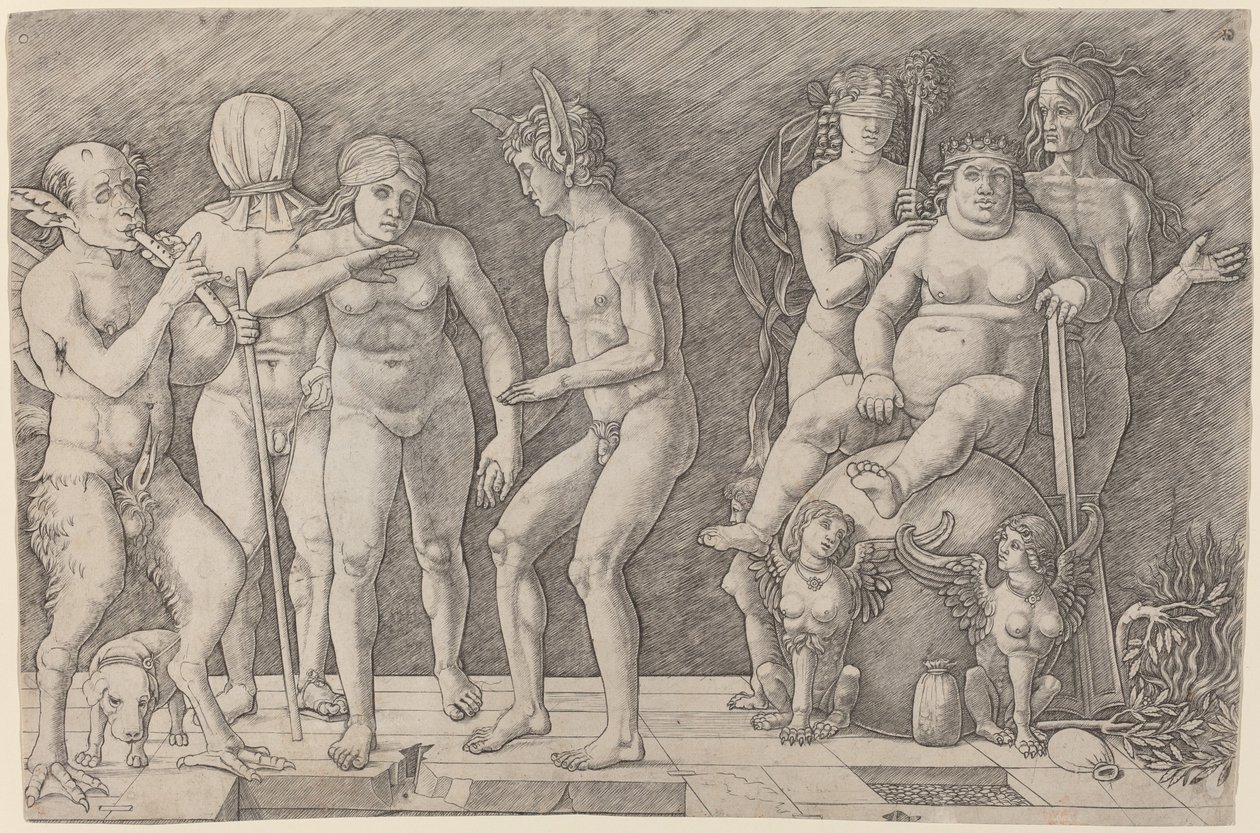 Virtus Combusta: Een allegorie van deugd door Workshop of Andrea Mantegna