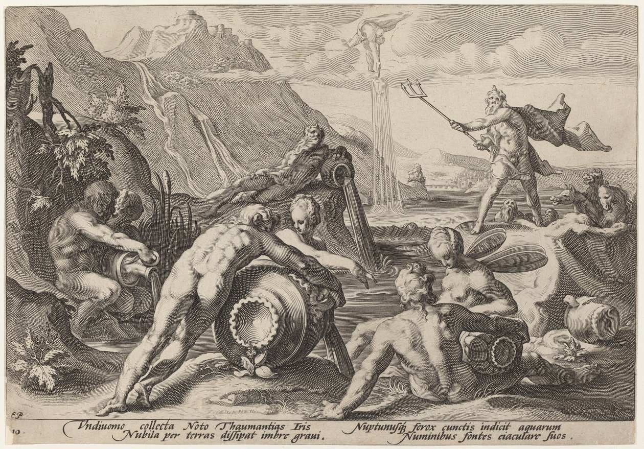 Neptunus die de Vernietiging van de Mens Beramen door Workshop of Hendrick Goltzius, after Hendrick Goltzius