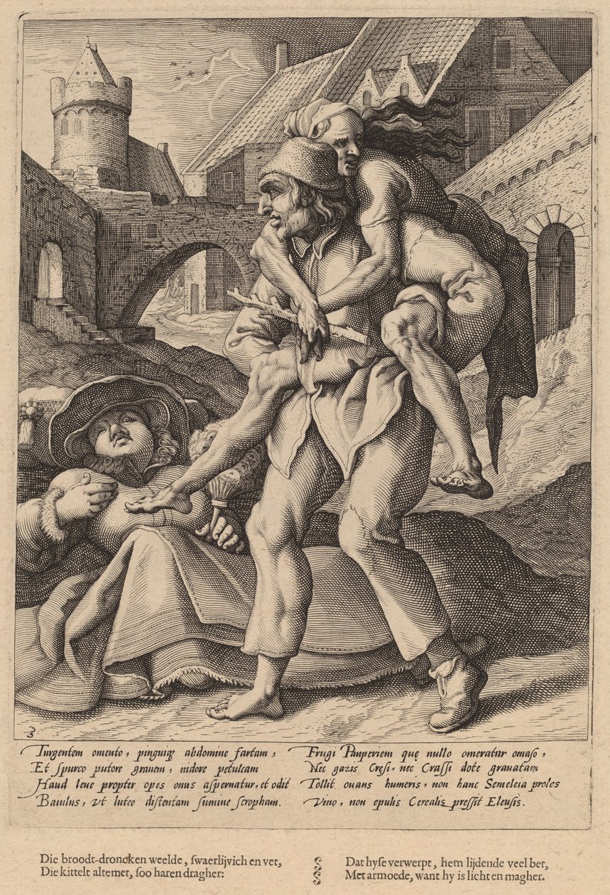 Armoede is gemakkelijker te verdragen dan Luxe door Workshop of Hendrick Goltzius, after Karel van Mander I
