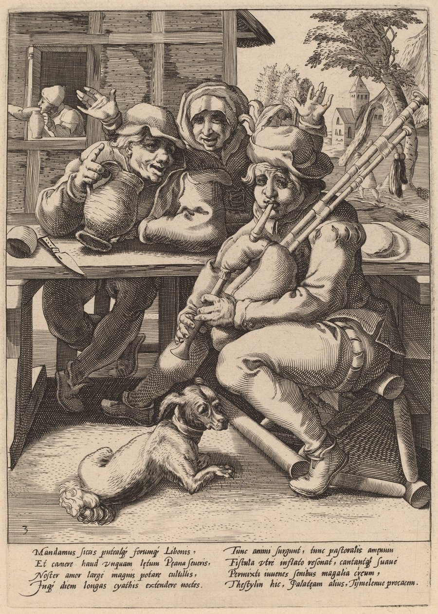 De Doedelzak Moet Gevuld Worden door Workshop of Hendrick Goltzius, after Karel van Mander I