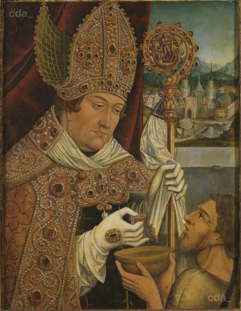 Kardinaal Albrecht van Brandenburg als Sint-Maarten door workshop of Lucas Cranach the Elder