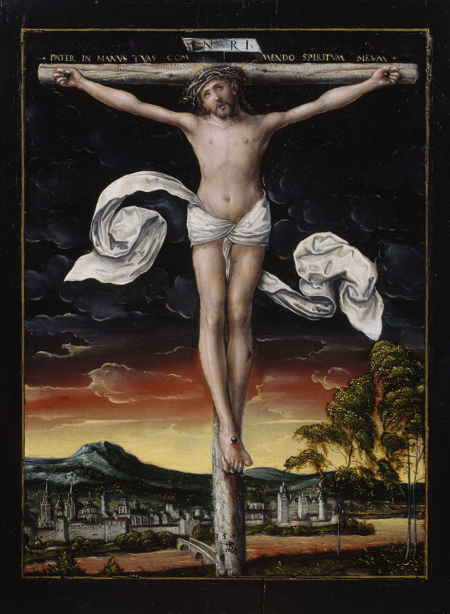 Christus aan het kruis door workshop of Lucas Cranach the Elder