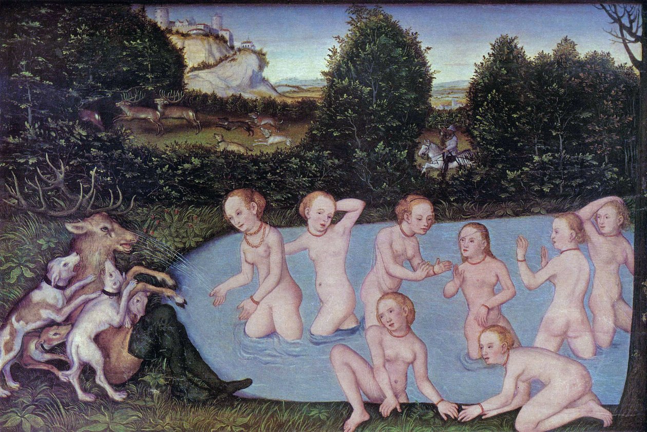 Duits: Diana und Aktäon Diana en Actaeon door workshop of Lucas Cranach the Elder