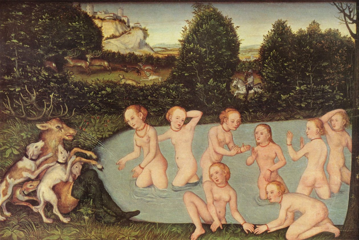 Duits: Diana und Aktäon Diana en Actaeon door workshop of Lucas Cranach the Elder