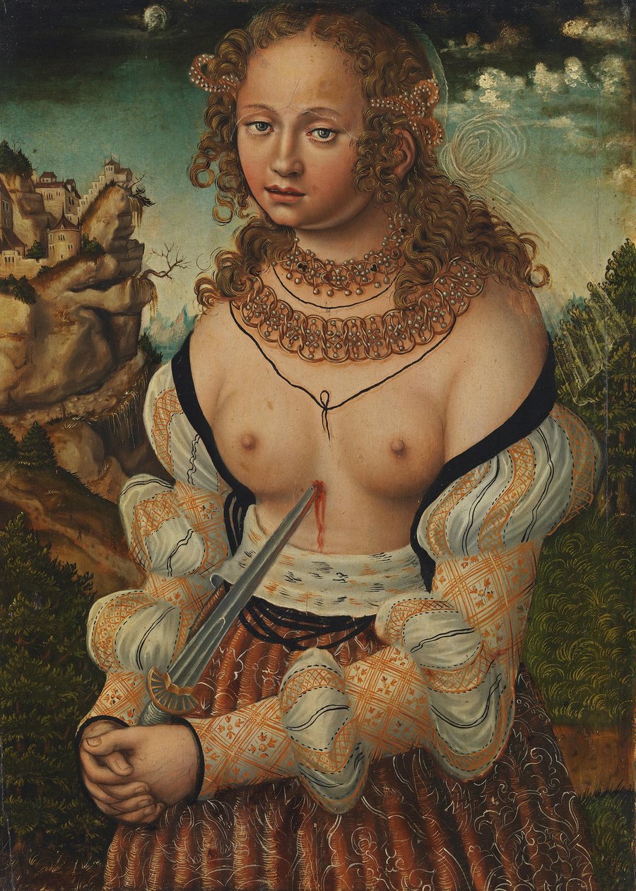 Duits: Selbstmord der Lucretia Zelfmoord van Lucretia door workshop of Lucas Cranach the Elder
