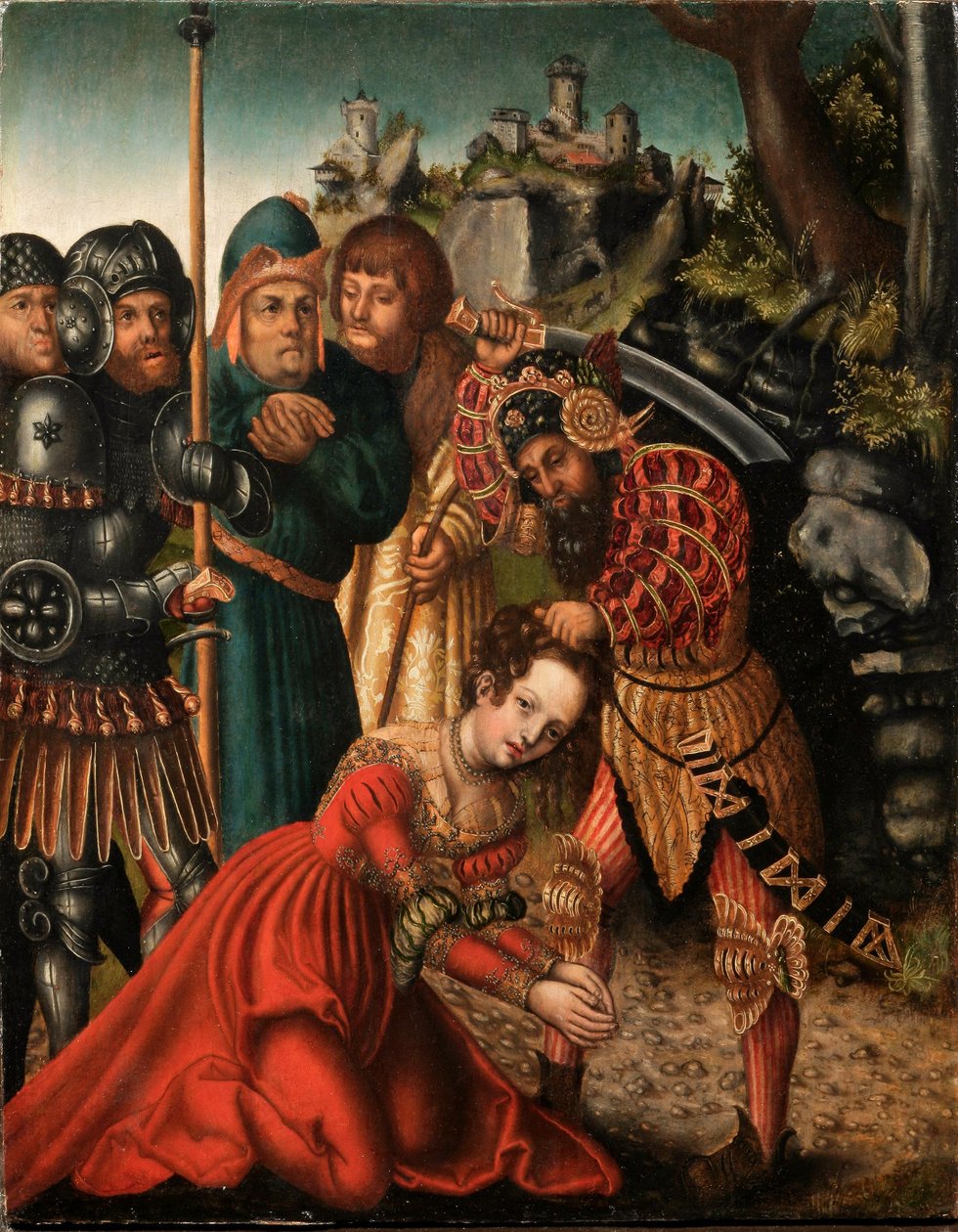 Het martelaarschap van de heilige Barbara door workshop of Lucas Cranach the Elder