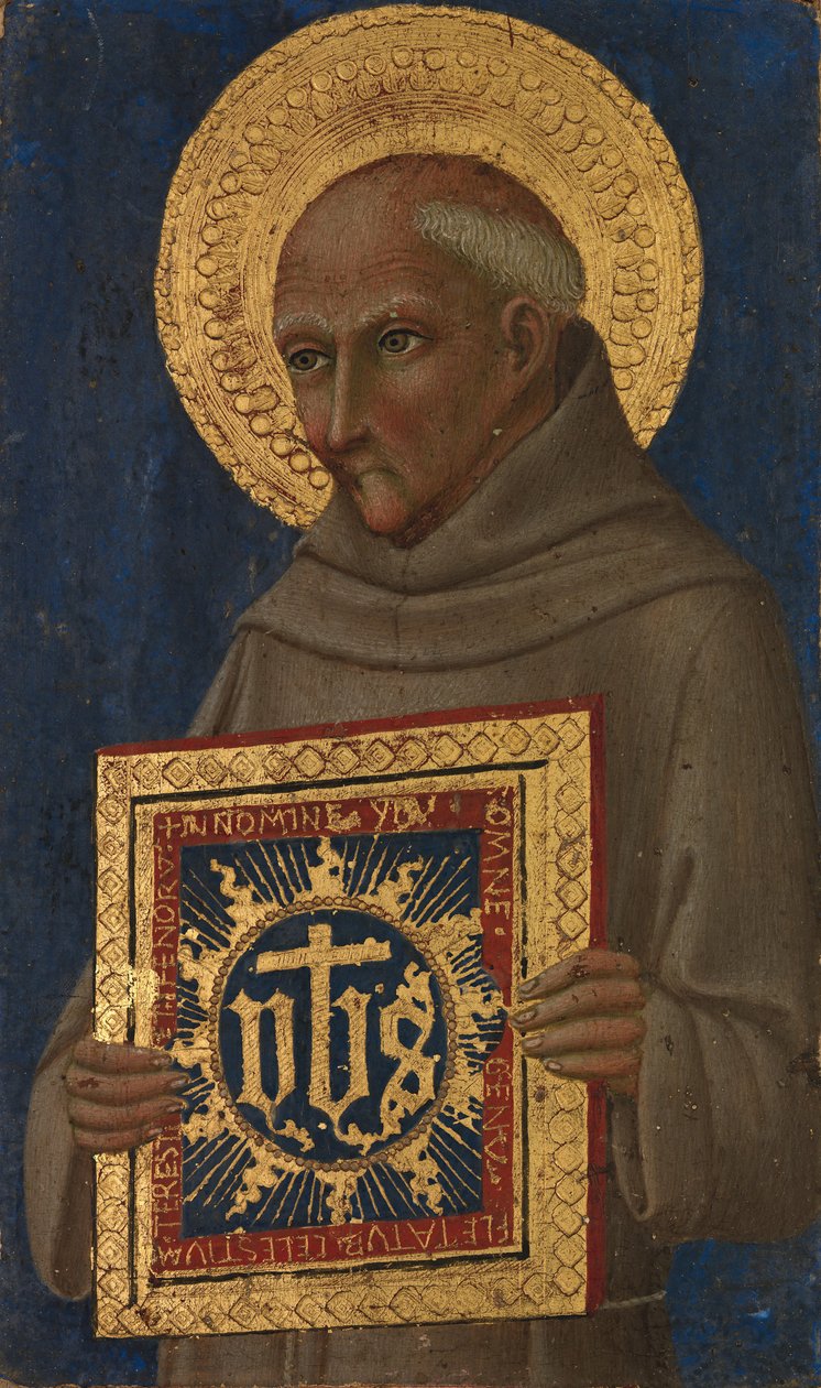 Sint Bernardinus, ca. 1460-70 door Workshop of Sano di Pietro