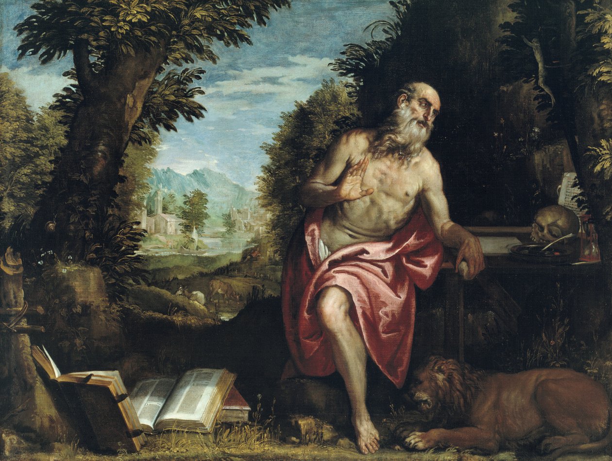 Sint Hiëronymus in de Wildernis door Workshop of Veronese