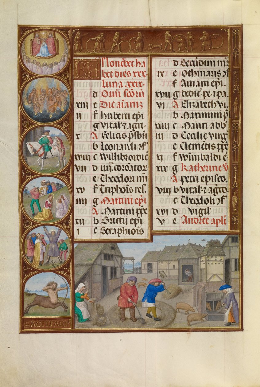 Dorsen en Varkens Voeren; Dierenriemteken Boogschutter door Workshop of the Master of James IV of Scotland